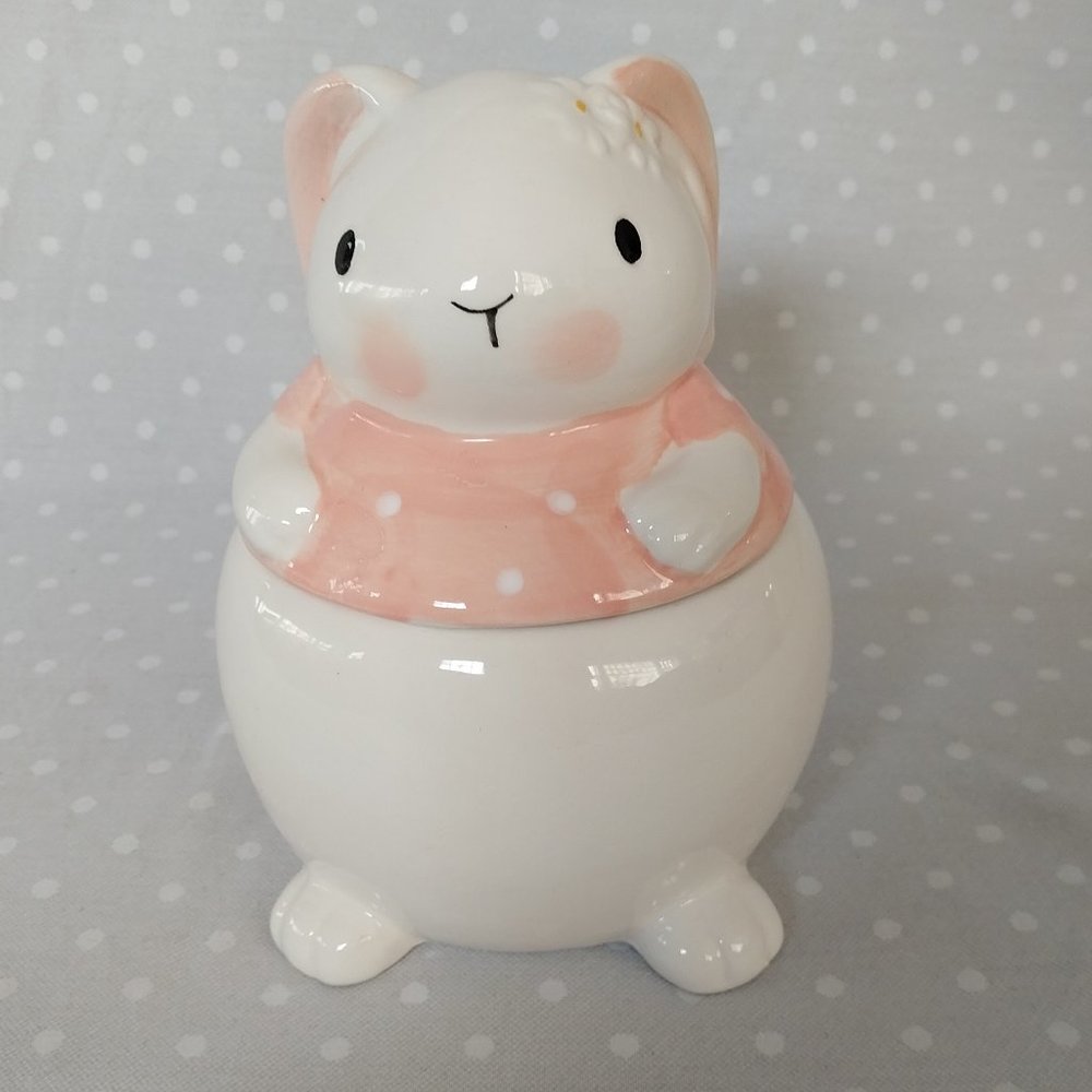 10 Strawberry Street Small Ceramic Daisy Rabbit Sugar Bowl w/Lid